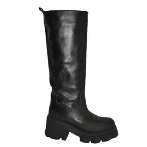 New! GANNI Leather Knee High Tubular Platform Boot Black Size 10 US 40 EU DD393A